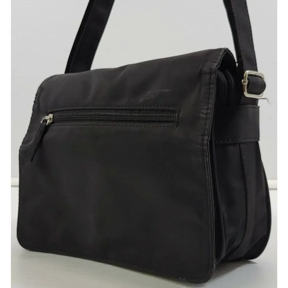 Black Shoulder Strap Travel Bag Flip Lid ID Money Holder Luggage